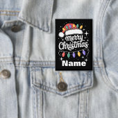 Merry Christmas Lights Santa Hat Personalized Gift 缶バッジ (インサイチュ)