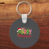 Merry Christmas Lights Santa Hat Xmas Family Match キーホルダー (正面)
