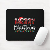 Merry Christmas Lights Snow Red Buffalo Plaid Sant マウスパッド (マウス)
