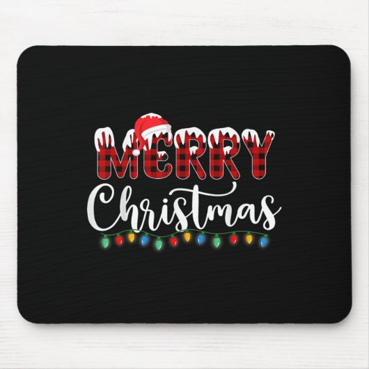 Merry Christmas Lights Snow Red Buffalo Plaid Sant マウスパッド (正面)