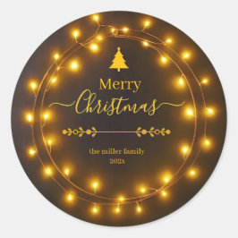 Merry Christmas Lights Wreath Design ラウンドシール
