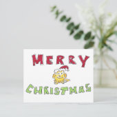 Merry Christmas Little Yellow Lab Puppy Cartoon シーズンポストカード (スタンド正面)