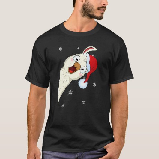 Merry Christmas Llama With Santa Hat Snow Xmas Lla Tシャツ (正面)