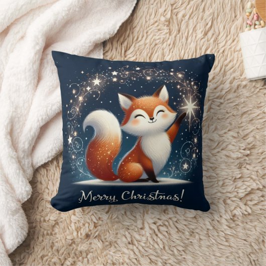Merry Christmas - Magical Fox  Throw Pillow クッション (ブランケット)