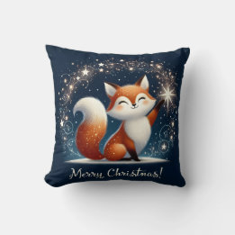 Merry Christmas - Magical Fox  Throw Pillow クッション