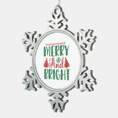 Merry Christmas Merry And Bright スノーフレークピューターオーナメント (右)