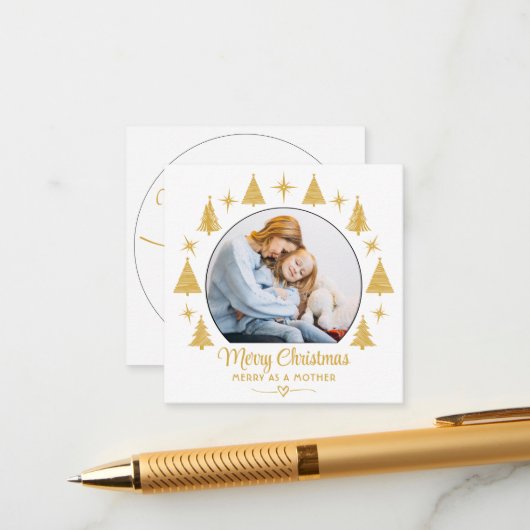 Merry Christmas Merry As A Mother White Gold Photo エンクロージャーカード (正面/裏面インサイチュ)