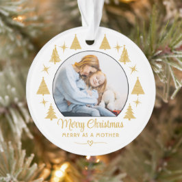 Merry Christmas Merry As A Mother White Gold Photo オーナメント