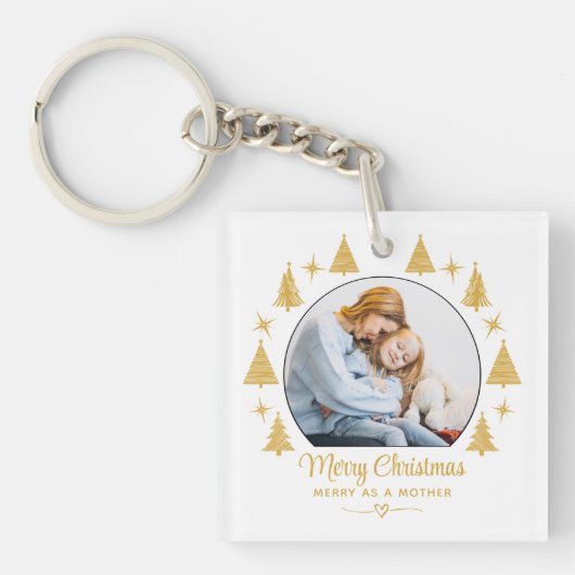 Merry Christmas Merry As A Mother White Gold Photo キーホルダー (正面)