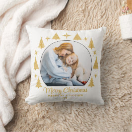 Merry Christmas Merry As A Mother White Gold Photo クッション