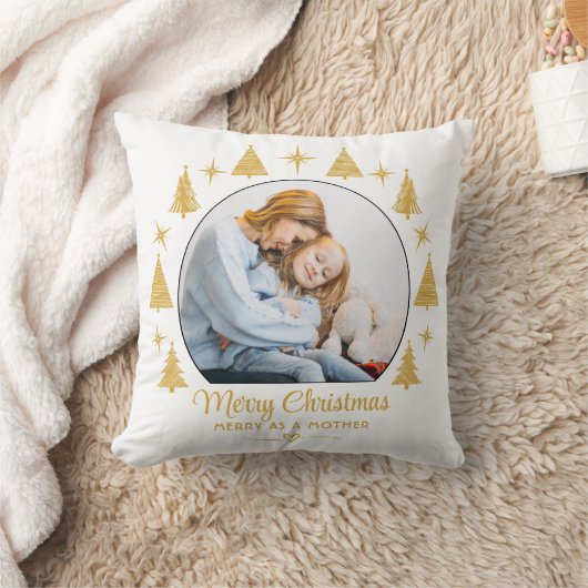 Merry Christmas Merry As A Mother White Gold Photo クッション (ブランケット)