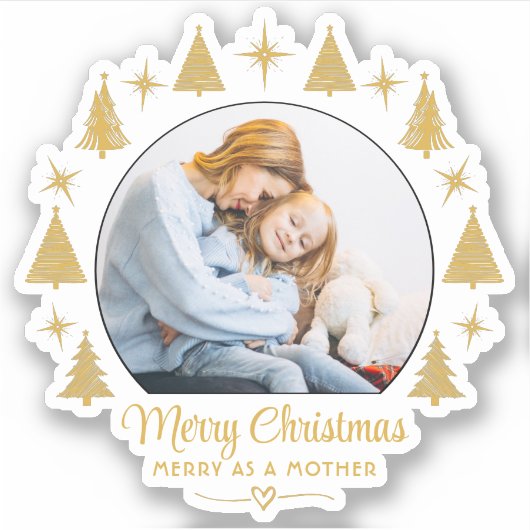 Merry Christmas Merry As A Mother White Gold Photo シール (正面)
