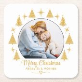 Merry Christmas Merry As A Mother White Gold Photo スクエアペーパーコースター (正面)