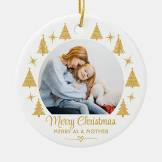 Merry Christmas Merry As A Mother White Gold Photo セラミックオーナメント