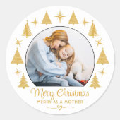 Merry Christmas Merry As A Mother White Gold Photo ラウンドシール (正面)