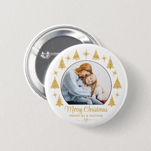 Merry Christmas Merry As A Mother White Gold Photo 缶バッジ (正面&裏面)