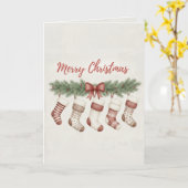 Merry Christmas Merry Stockings Card Cozy Hanging  カード (黄色い花)