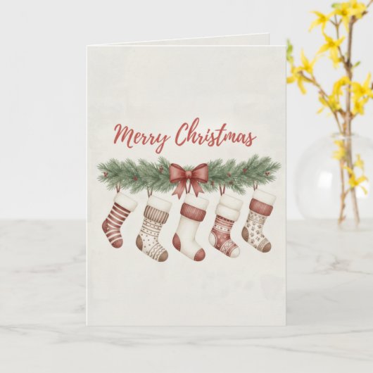 Merry Christmas Merry Stockings Card Cozy Hanging  カード (黄色い花)