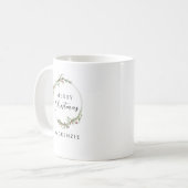 Merry Christmas Minimalist Name Wreath コーヒーマグカップ (正面左)