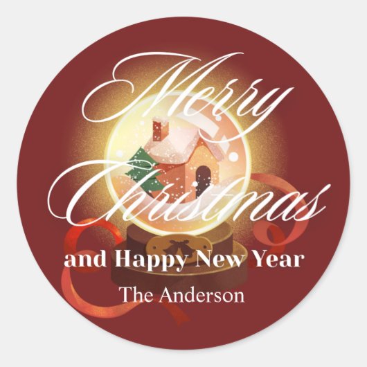 merry christmas minimalist with snow ball ラウンドシール (正面)
