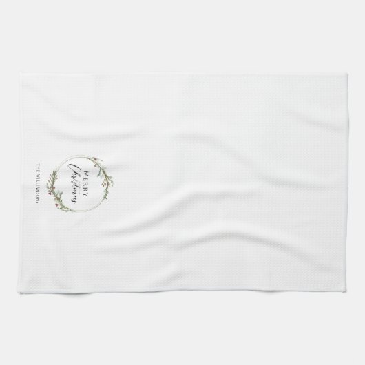 Merry Christmas Minimalist Wreath キッチンタオル (横)