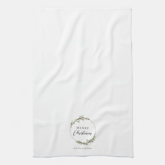 Merry Christmas Minimalist Wreath キッチンタオル (縦)