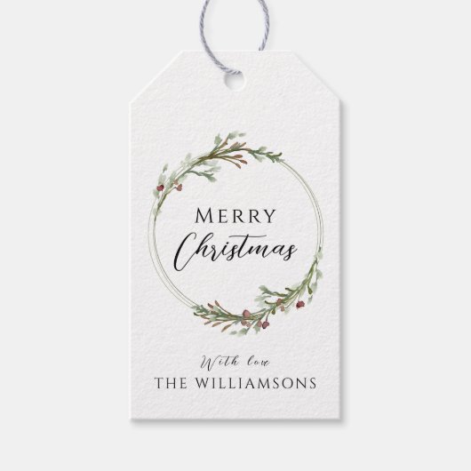 Merry Christmas Minimalist Wreath ギフトタグ (正面)