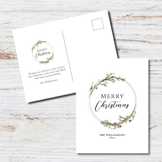 Merry Christmas Minimalist Wreath シーズンポストカード