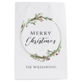 Merry Christmas Minimalist Wreath ミディアムペーパーバッグ (正面)