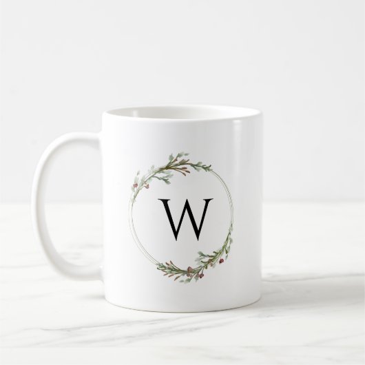 Merry Christmas Minimalist Wreath Monogram コーヒーマグカップ (左)