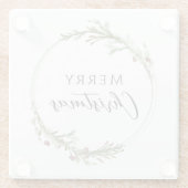 Merry Christmas Minimalist Wreath White ガラスコースター (裏面)
