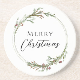 Merry Christmas Minimalist Wreath White コースター