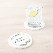 Merry Christmas Minimalist Wreath White コースター (側面)