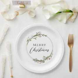 Merry Christmas Minimalist Wreath White ペーパープレート