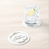 Merry Christmas Minimalist Wreath White ラウンドペーパーコースター (インサイチュ)