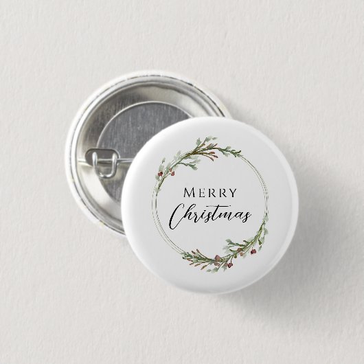 Merry Christmas Minimalist Wreath White 缶バッジ (正面&裏面)