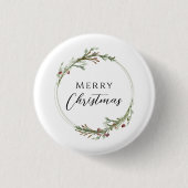 Merry Christmas Minimalist Wreath White 缶バッジ (正面)