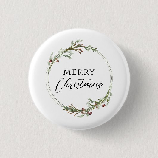 Merry Christmas Minimalist Wreath White 缶バッジ (正面)