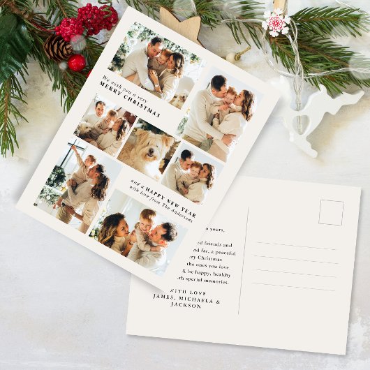Merry Christmas Modern 7-Photo Collage シーズンポストカード