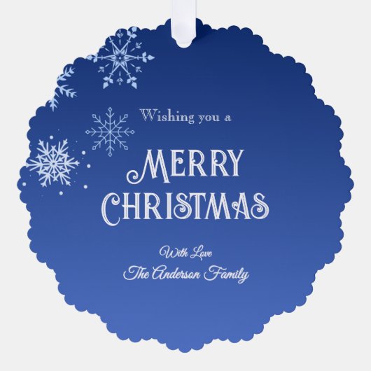 Merry Christmas Modern Blue Snowflakes オーナメントカード (正面)