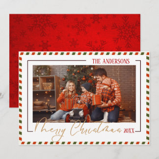 Merry Christmas modern chic 1 family photo red  シーズンカード