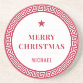 Merry Christmas Modern Chic Elegant Red Holiday  コースター (正面)