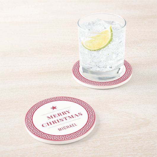 Merry Christmas Modern Chic Elegant Red Holiday  コースター (側面)