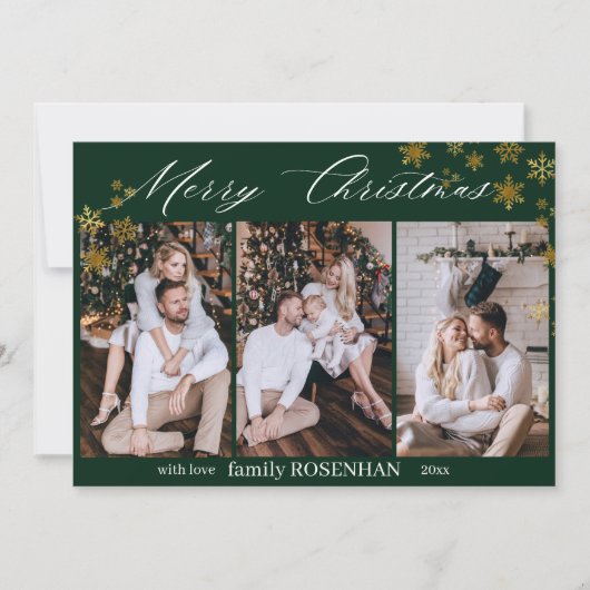 Merry Christmas Modern Collage Snowflakes Green シーズンカード (正面)