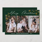 Merry Christmas Modern Collage Snowflakes Green シーズンカード (正面/裏面)