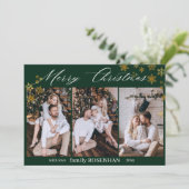 Merry Christmas Modern Collage Snowflakes Green シーズンカード (スタンド正面)