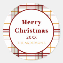 Merry Christmas Modern Holiday Plaid Sticker ラウンドシール