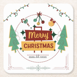 Merry Christmas Modern Minimalist Style Coaster スクエアペーパーコースター