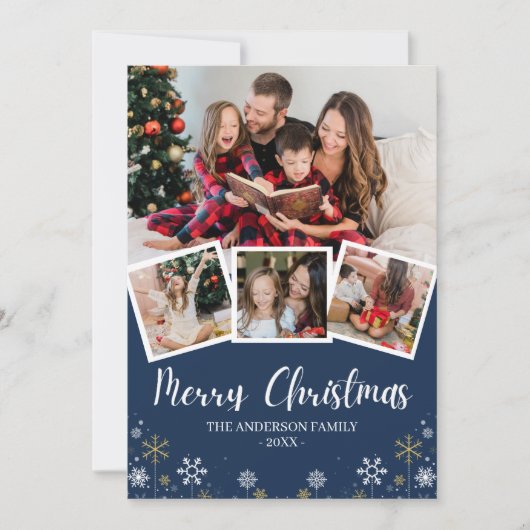 Merry Christmas Modern Photo Family 招待状 (正面)