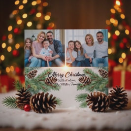 Merry Christmas Modern Pineneedle 2 Photo Collage  シーズンポストカード